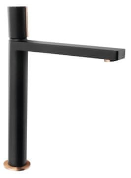 SAPHO Visoka crna lavabova slavina KAISA, 235mm, mat crni/bakreni završetak