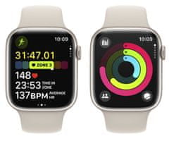Apple Watch Series 9 Smartwatch, 45 mm, aluminijsko kućište, sportski remen M/L, Starlight (MR973QH/A)
