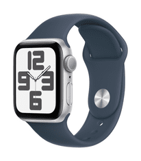 Apple Watch SE pametni sat, 40 mm, GPS, srebrni, sportski remen Storm Blue M/L