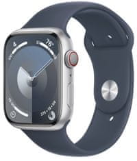 Apple Watch Series 9 pametni sat, GPS, 45 mm, srebrno aluminijsko kućište, M/L sportski remen,Storm Blue(MR9E3QH/A)