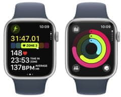 Apple Watch Series 9 pametni sat, GPS, 45 mm, srebrno aluminijsko kućište, S/M sportski remen, Storm Blue (MR9D3QH/A)