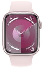 Apple Watch Series 9 pametni sat, GPS, 45 mm, rozo aluminijsko kućište, sportski remen S/M, svijetlo roza (MR9G3QH/A)