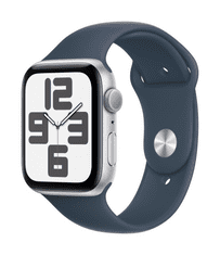 Apple Watch SE pametni sat, 44 mm, GPS, srebrni, sportski remen Storm Blue S/M