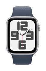 Apple Watch SE pametni sat, 44 mm, GPS, srebrni, sportski remen Storm Blue M/L
