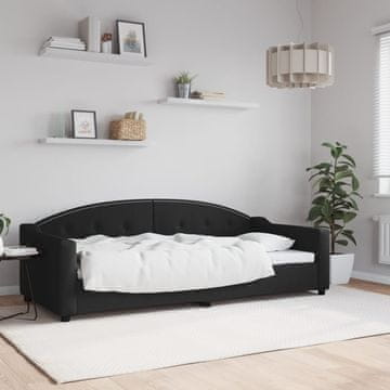 Vidaxl Kauč na razvlačenje crne boje 90x200 cm, platnena navlaka