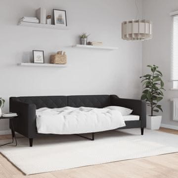 Vidaxl Kauč na razvlačenje crne boje 90x190 cm, platnena navlaka