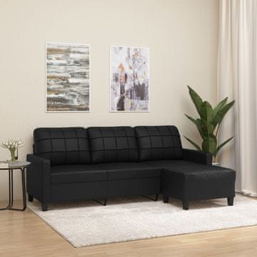 Vidaxl Trosjed s tabureom, crni, 180 cm, umjetna koža