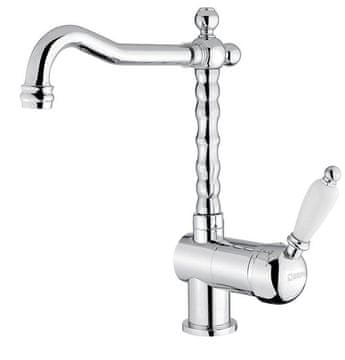 SAPHO KIRKÉ BIJELA Retro Kuhinjska Slavina s Bijelom Ručkom, Kromirana