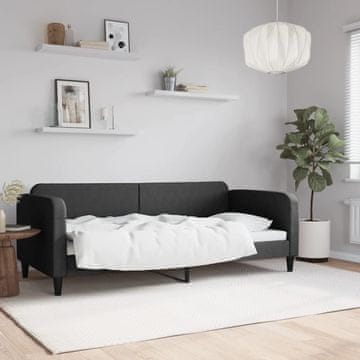 Vidaxl Kauč na razvlačenje crne boje 90x200 cm, platnena navlaka