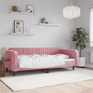 Vidaxl Kauč na razvlačenje ružičaste boje 90x200 cm presvučen baršunom