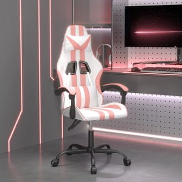 Vidaxl Gamerska stolica, bijela i ružičasta, umjetna koža