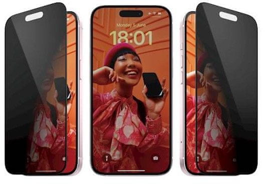 PanzerGlass Privacy UWF zaštitno staklo za iPhone 15, crno, + aplikator