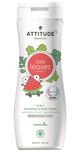 Attitude Dječji sapun za tijelo i šampon (2 u 1) Little leaves, s mirisom lubenice i kokosa, 473 ml