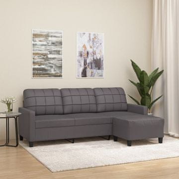 Vidaxl Trosjed s tabureom, siva, 180 cm, umjetna koža