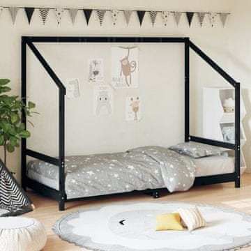 Vidaxl Okvir za dječji krevet crni 90x190 cm borovina