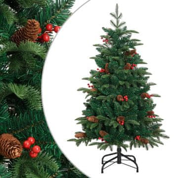 Vidaxl Umjetno božićno drvce na šarke s borovim češerima i bobicama, 150 cm