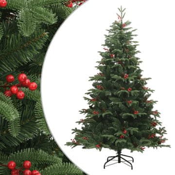 Vidaxl Umjetno božićno drvce na šarke s borovim češerima i bobicama 210 cm