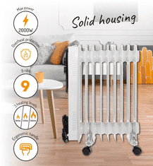 Adler Uljni grijač s 9 rebara, AD 7816, 2000W, 3 snage, termostat