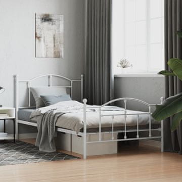 Vidaxl Metalni okvir kreveta s uzglavljem i podnožjem bijeli 100x200 cm