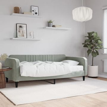 Vidaxl Kauč na razvlačenje s madracem, svijetlosiva, 90x190 cm, baršun