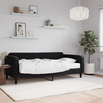 Vidaxl Kauč na razvlačenje s madracem, crna, 90x190 cm, baršun