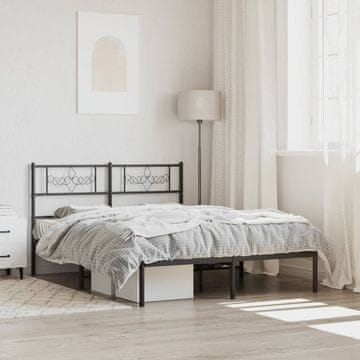 Vidaxl Metalni okvir kreveta s uzglavljem crni 135x190 cm