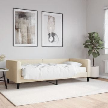 Vidaxl Kauč na razvlačenje s madracem, krem, 90x200 cm, tkanina