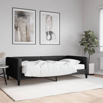 Vidaxl Kauč na razvlačenje s madracem, crna, 100x200 cm, tkanina