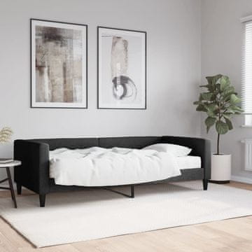 Vidaxl Kauč na razvlačenje s madracem, crna, 90x200 cm, tkanina