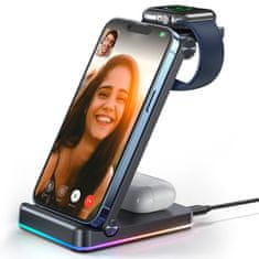 Joyroom 3in1 bežični punjač za telefon / Apple Watch / AirPods 15W, crno