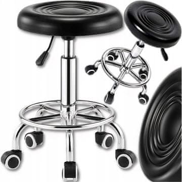 Malatec Podesiva okretna kožna frizerska stolica crna - mekani kotači