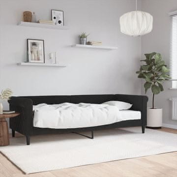 Vidaxl Kauč na razvlačenje s madracem, crna, 80x200 cm, baršun