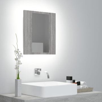 Vidaxl Kupaonski ormarić s ogledalom i LED rasvjetom, sivi hrast Sonoma 40x12x45 cm