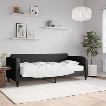 Vidaxl Kauč na razvlačenje s madracem, crna, 80x200 cm, tkanina
