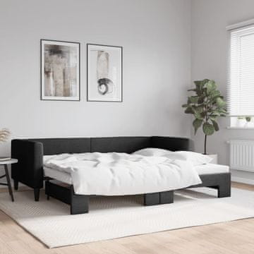Vidaxl Raztegljiva sofa, crna, 90x200 cm, tkanina