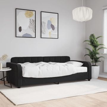Vidaxl Kauč na razvlačenje s madracem, crna, 90x190 cm, baršun