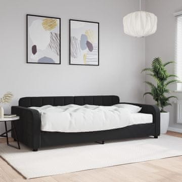 Vidaxl Kauč na razvlačenje s madracem, crna, 100x200 cm, baršun