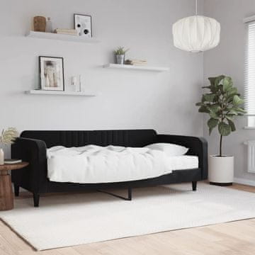 Vidaxl Kauč na razvlačenje s madracem, crna, 100x200 cm, baršun