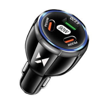 MG WCCCA auto punjač 2x USB-C / USB 90W PD QC, crno