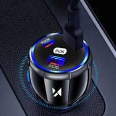 MG WCCCA auto punjač 2x USB-C / USB 90W PD QC, crno