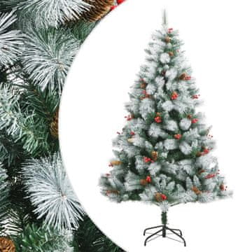 Vidaxl Umjetno božićno drvce na šarke s borovim češerima i bobicama 210 cm