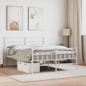 Vidaxl Metalni okvir kreveta s uzglavljem i podnožjem bijeli 135x190 cm