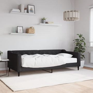 Vidaxl Kauč na razvlačenje s madracem, crna, 90x200 cm, tkanina