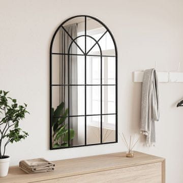 Vidaxl Zidno ogledalo crno 60x100 cm lučna završna obrada željezo