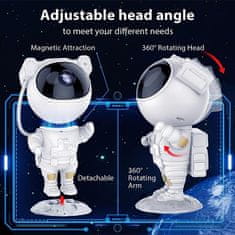 Netscroll LED noćna lampa astronaut, projektor galaksije, svjetlosni efekt svemira, senzor pokreta, daljinski upravljač, USB punjenje, rotirajuća glava, AstronautLamp