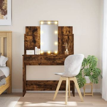 Vidaxl Toaletni stolić s LED svjetlima dimljeni hrast 96x40x142 cm