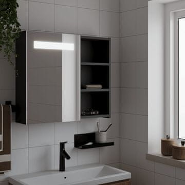 Vidaxl Kupaonski ormarić s ogledalom i LED svjetlom, crni, 60x13x52 cm