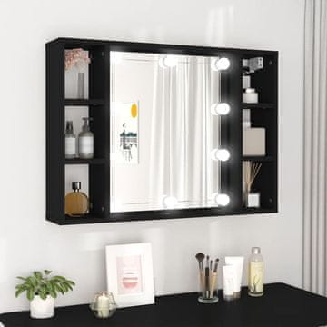 Vidaxl Ormarić s ogledalom s LED rasvjetom crni 76x15x55 cm