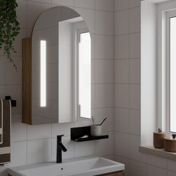 Vidaxl Lučni kupaonski ormarić s ogledalom i LED svjetlom, hrast, 42x13x70 cm