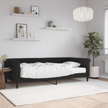 Vidaxl Kauč na razvlačenje s madracem, crna, 100x200 cm, baršun